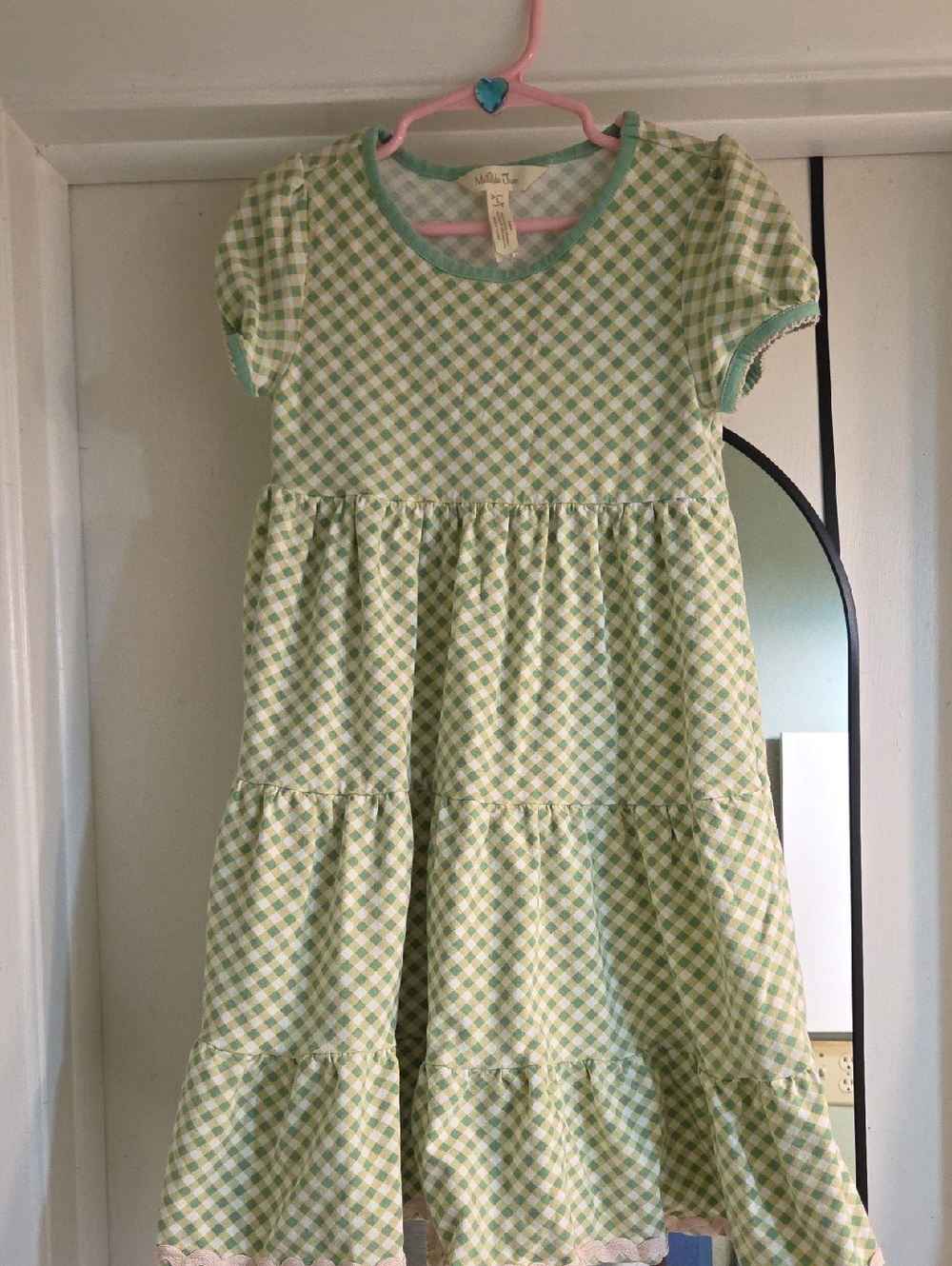 Matilda Jane Green Gingham Tiered Cotton Dress- EUC
